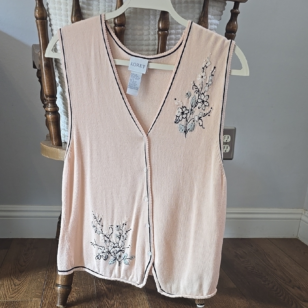 Vintage Koret Women's Blush Floral Embroidered Vest Size Small